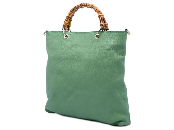Bamboo Bolsa Tote Gucci Tall em couro de bezerro verde com alça de bambu - vista 2