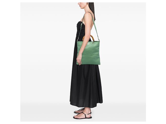 Bamboo Bolsa Tote Gucci Tall em couro de bezerro verde com alça de bambu - vista 5