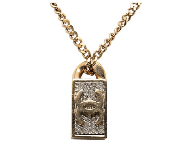 Collana con pendente Chanel CC placcato oro e strass D'oro - vista 2