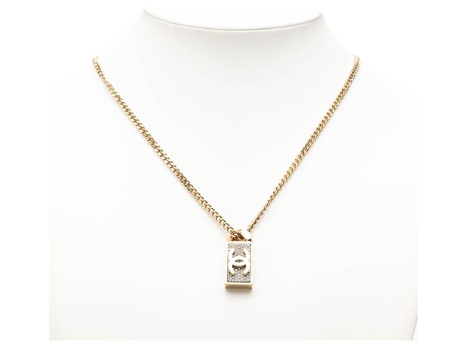 Collana con pendente Chanel CC placcato oro e strass D'oro - vista 6