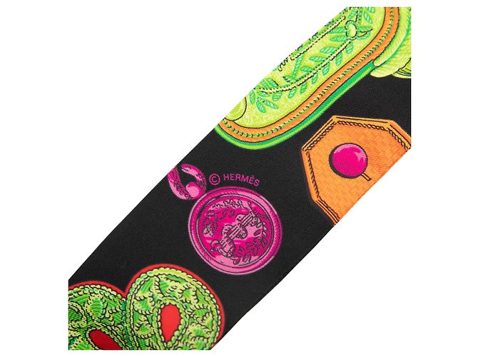 Sciarpa Twilly in seta nera Hermès Epaulettes de Gala Nero - vista 5