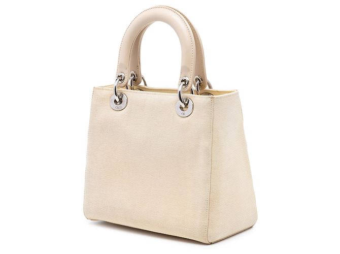 Borsa Lady Dior in tela beige misura Medium - vista 2