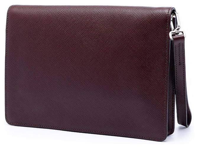 Rote Prada Saffiano Double Lock Convertible Clutch - Ansicht 2