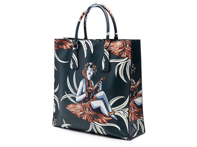 Grüner Prada Saffiano Tote mit Hawaii-Print - Ansicht 2