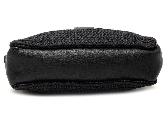 Borsa Lou in rafia intrecciata e pelle nera Saint Laurent Nero - vista 3