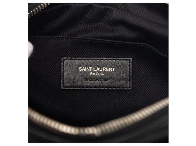 Borsa Lou in rafia intrecciata e pelle nera Saint Laurent Nero - vista 5
