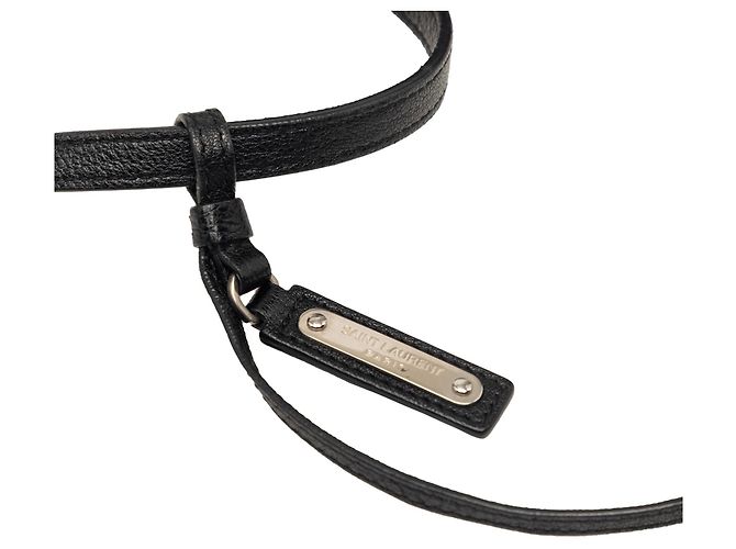 Borsa Lou in rafia intrecciata e pelle nera Saint Laurent Nero - vista 7