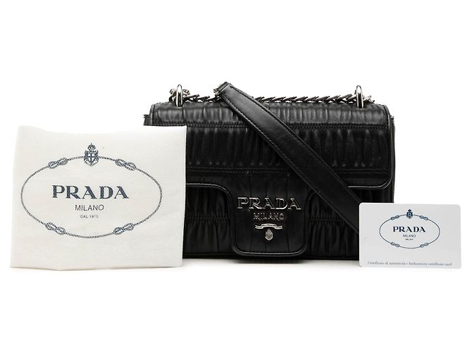Borsa a tracolla Black Prada Nappa Gaufre Chain Flap Nero - vista 7
