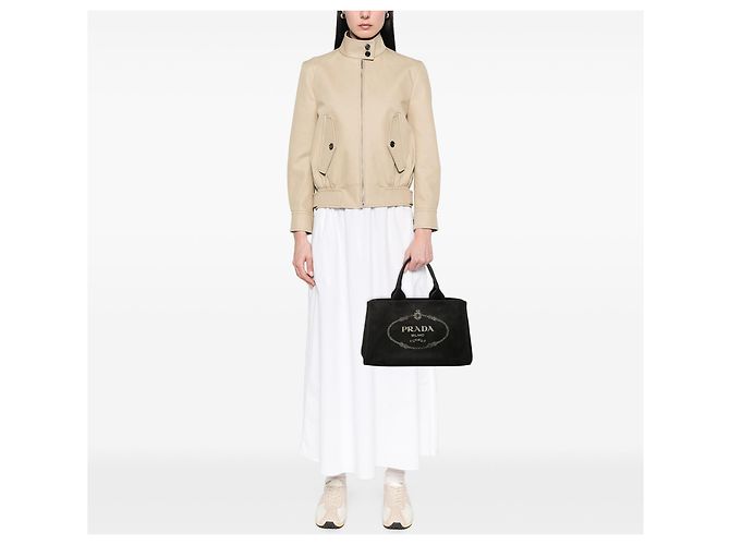 Tote Borsa satchel in tela Canapa Prada nera con logo Nero - vista 6