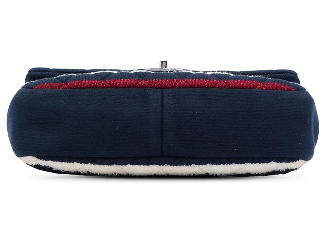 Borsa Chanel Jumbo Stripe in jersey di feltro e corda blu - vista 3