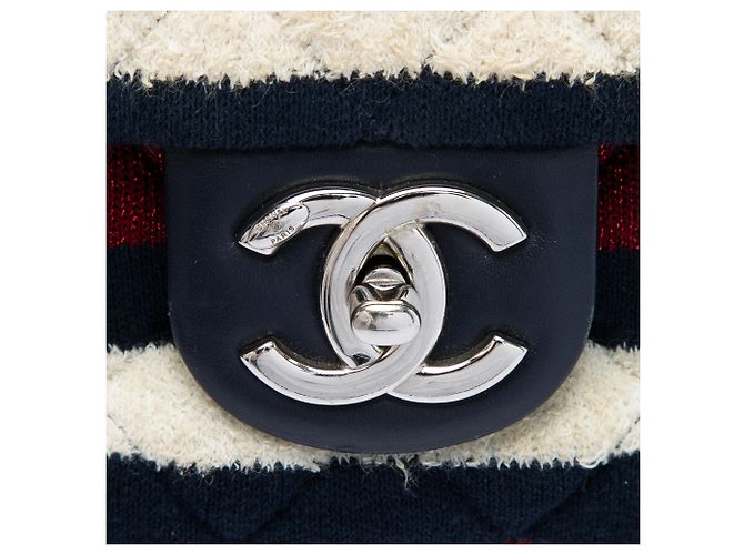 Borsa Chanel Jumbo Stripe in jersey di feltro e corda blu - vista 5