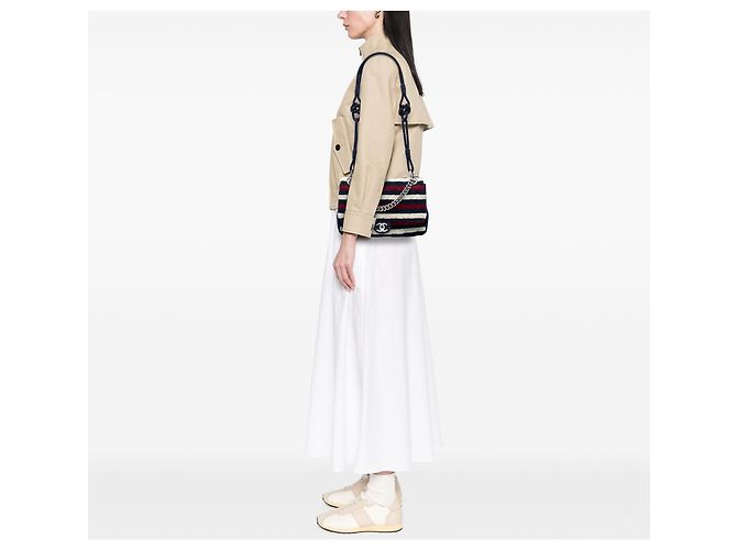 Borsa Chanel Jumbo Stripe in jersey di feltro e corda blu - vista 6