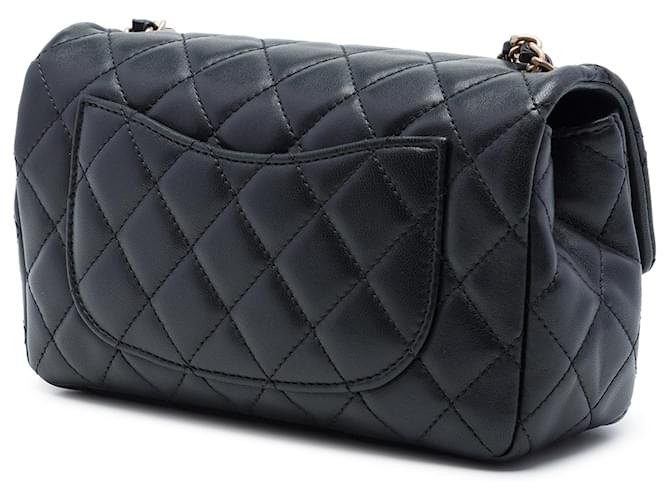 Borsa a tracolla Chanel Mini Rectangular Classic Lambskin Romance Single Flap nera Nero - vista 2