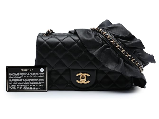 Borsa a tracolla Chanel Mini Rectangular Classic Lambskin Romance Single Flap nera Nero - vista 7