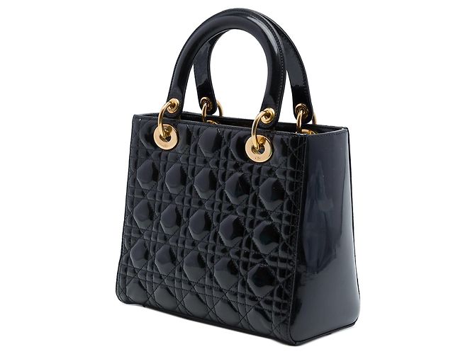 Sac à main Lady Dior Medium en cuir verni Cannage noir - vue 2