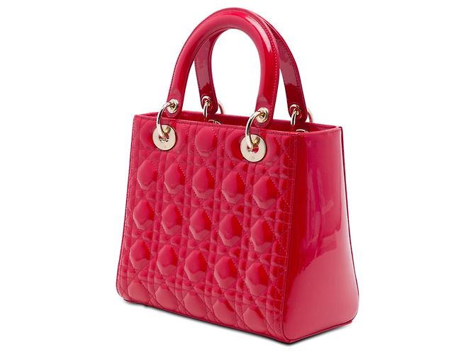 Borsa Lady Dior Medium in vernice cannage rosso - vista 2