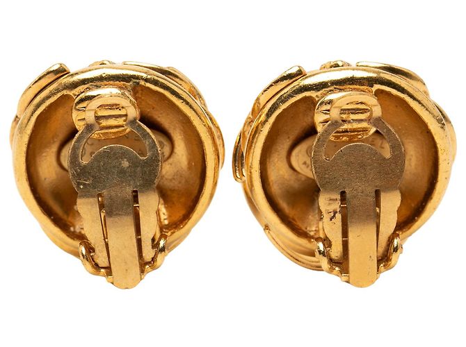 Gold Chanel Triple CC Gold Plated Clip On Closure Costume Earrings Golden - view 2