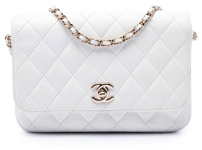 Borsa a tracolla Chanel CC in agnello trapuntato bianco - vista 2