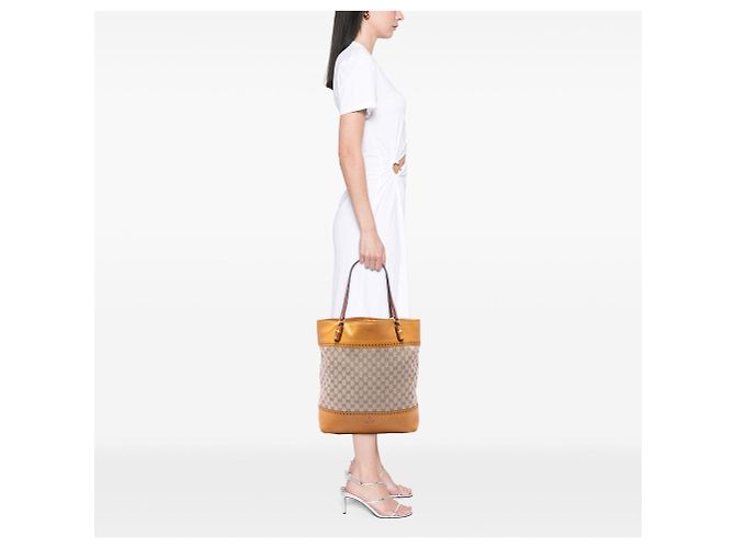 Bamboo Tote Gucci Large GG Canvas Laidback Crafty beige - vista 7
