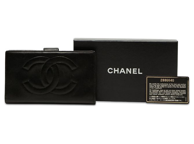 Portafoglio lungo bifold in agnello nero con CC Chanel - vista 8