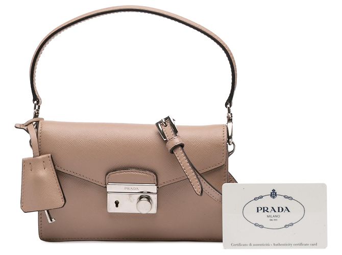 Borsa Prada Mini Saffiano Lux Sound Lock beige - vista 9