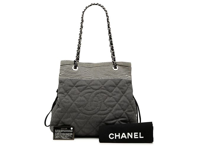 Tote Bon Bon em denim acolchoado Chanel cinza, tamanho Medium - vista 8