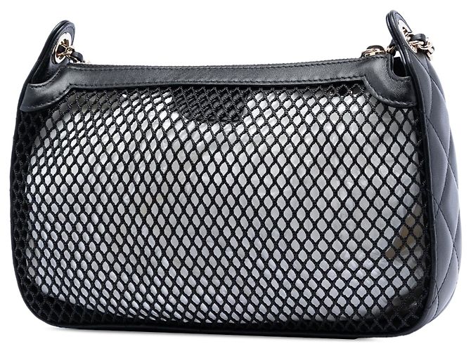 Clutch Chanel CC in mesh e agnello lucido con borsa a tracolla con catena nera Nero - vista 2