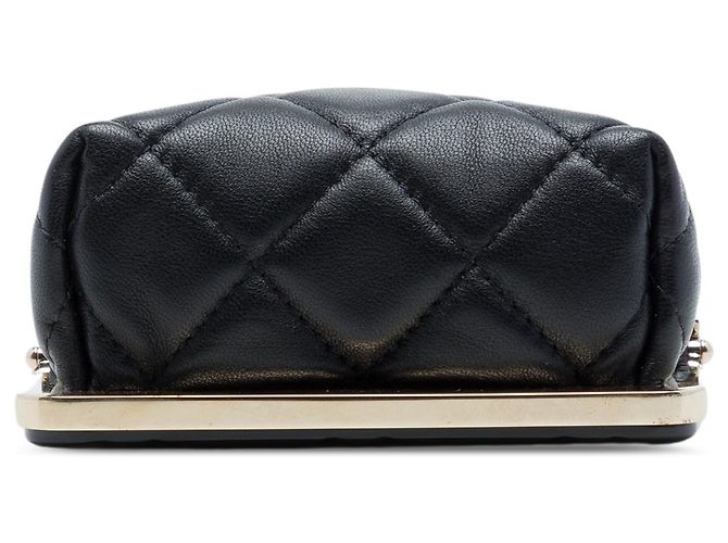 Clutch da sera Chanel CC trapuntata in acrilico e agnello nero con borsa a tracolla con catena - vista 3