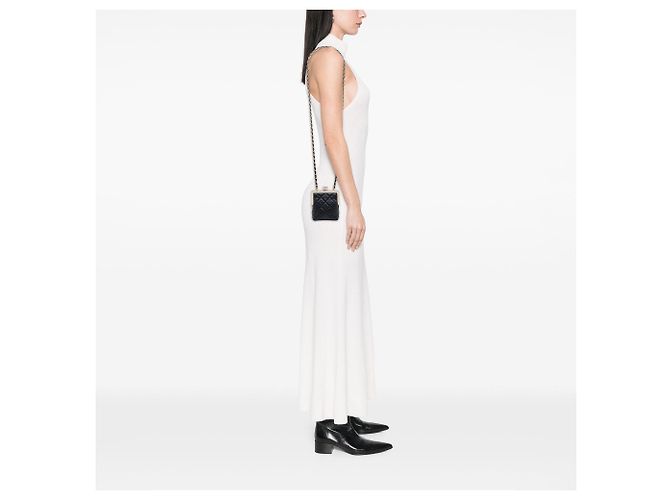 Clutch da sera Chanel CC trapuntata in acrilico e agnello nero con borsa a tracolla con catena - vista 6