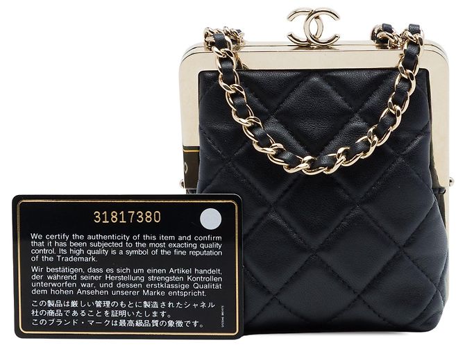 Clutch da sera Chanel CC trapuntata in acrilico e agnello nero con borsa a tracolla con catena - vista 7