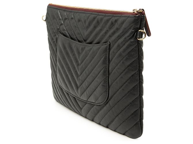 Clutch Chanel Medium CC Chevron Caviar O Case Black Nero - vista 2