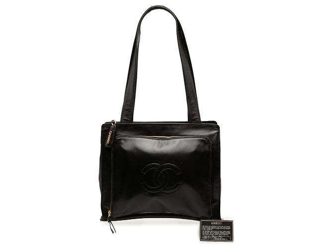 Tote in agnello nero con CC e tasca frontale con zip Chanel - vista 7
