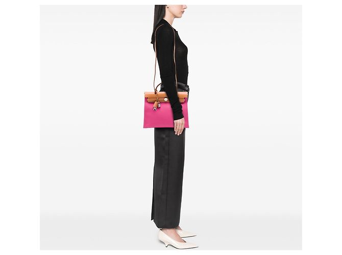 Borsa Hermès Toile Herbag Zip 31 rosa - vista 6