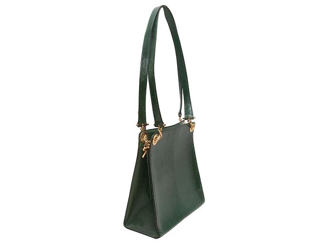 Céline Vintage Celine Handtasche aus Eidechsenleder in Grün - Ansicht 2
