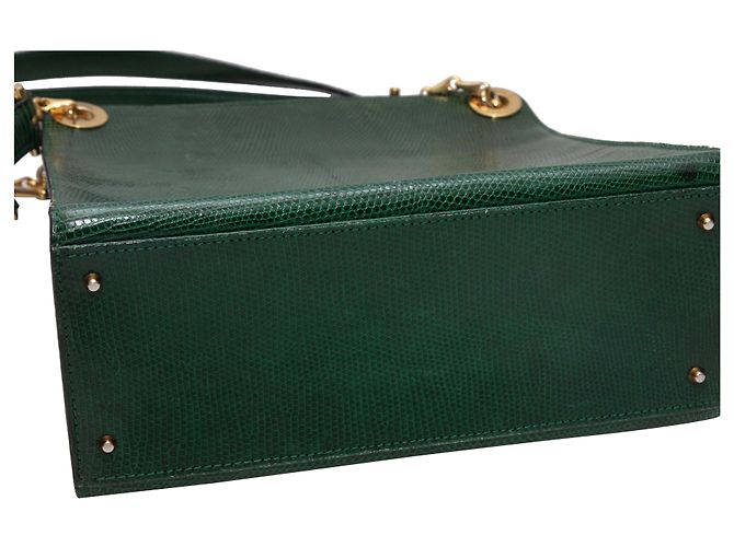 Céline Vintage Celine Handtasche aus Eidechsenleder in Grün - Ansicht 3