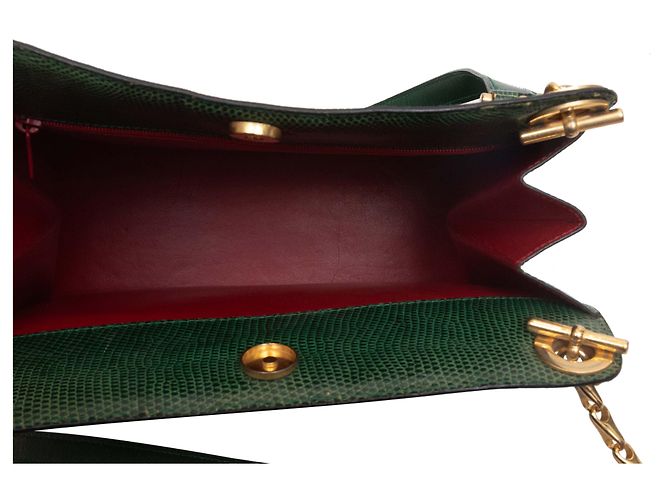 Céline Vintage Celine Handtasche aus Eidechsenleder in Grün - Ansicht 4