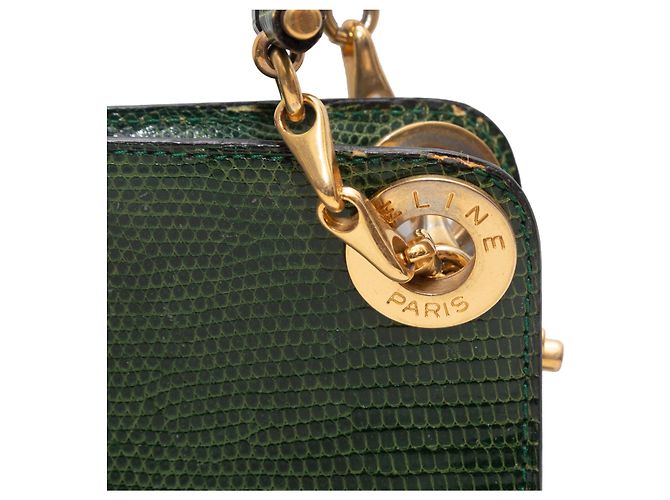 Céline Vintage Celine Handtasche aus Eidechsenleder in Grün - Ansicht 5