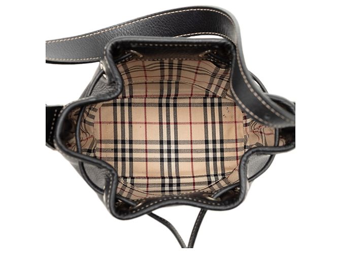Borsa bucket in pelle nera Burberry con coulisse Nero - vista 4