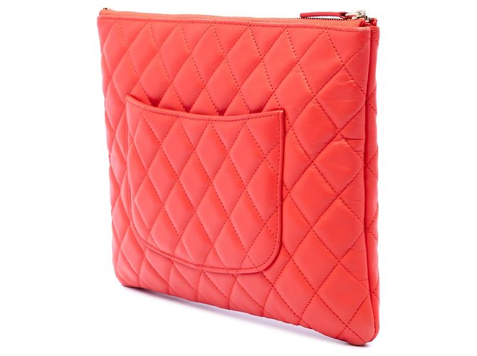 Clutch Chanel Medium Quilted Lambskin Orange O Case Arancione - vista 2