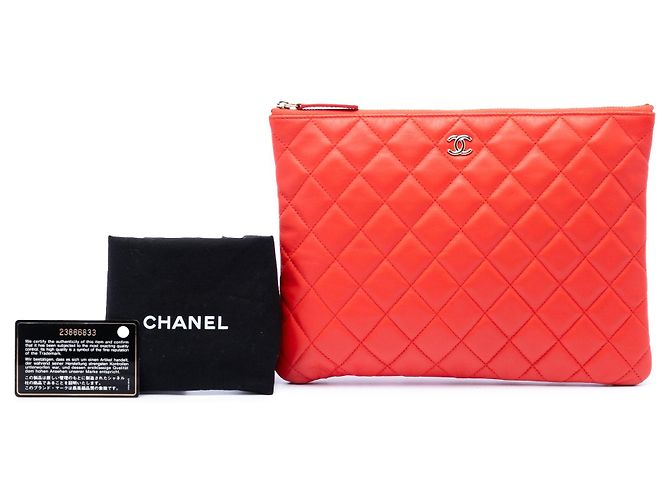Clutch Chanel Medium Quilted Lambskin Orange O Case Arancione - vista 7