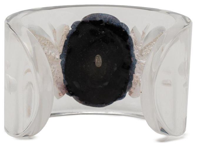 Bracciale rigido Chanel in lucite bianco con camelia - vista 3