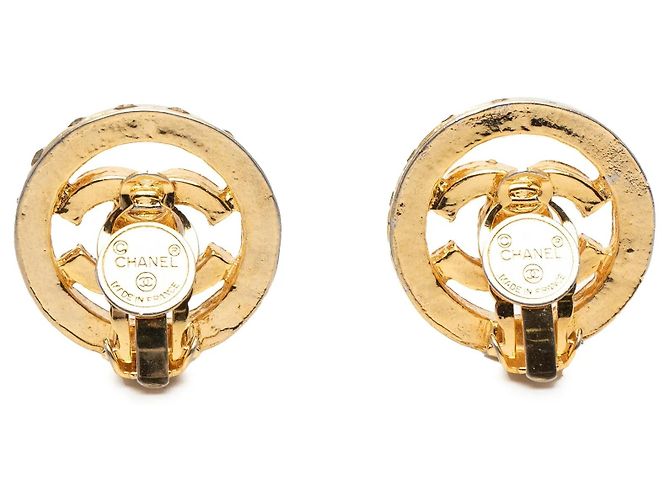 Orecchini a clip rotondi Chanel CC placcati oro e strass D'oro - vista 2