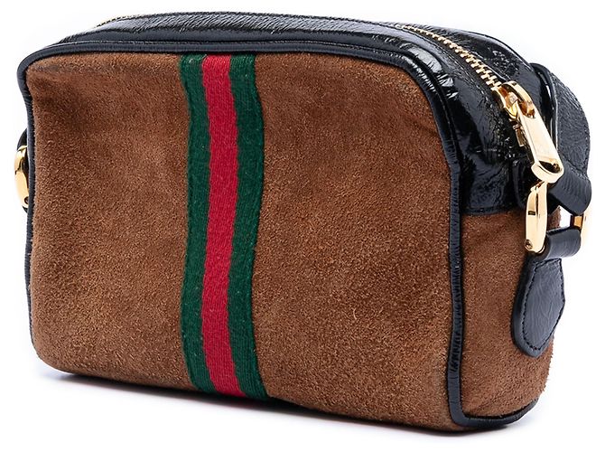 Borsa a tracolla Gucci Mini Suede Web Ophidia marrone - vista 2
