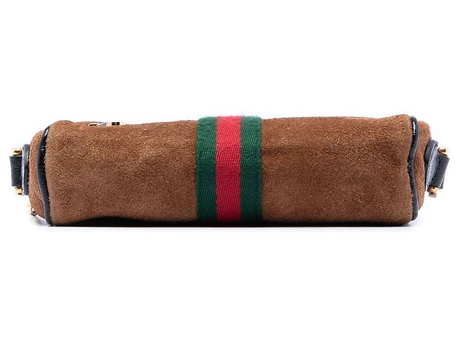 Borsa a tracolla Gucci Mini Suede Web Ophidia marrone - vista 3
