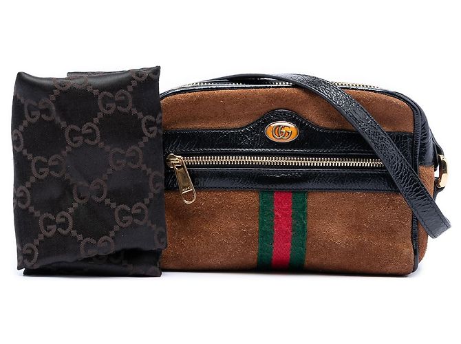 Borsa a tracolla Gucci Mini Suede Web Ophidia marrone - vista 8