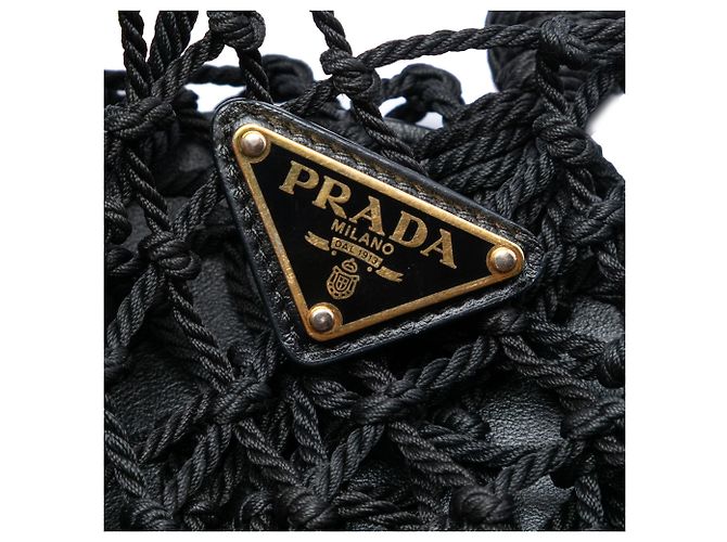 Borsa bucket in rete e pelle nera Prada Nero - vista 5