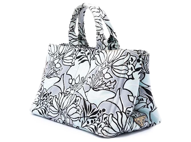 Borsa Prada Medium Floral Printed Canvas Canapa blu - vista 2
