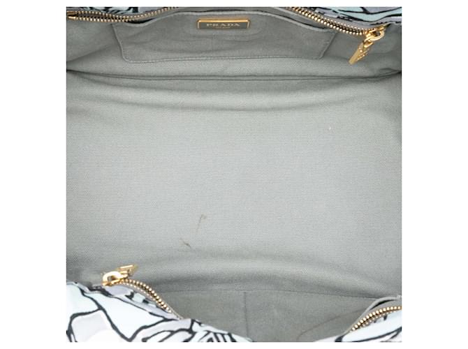 Borsa Prada Medium Floral Printed Canvas Canapa blu - vista 4