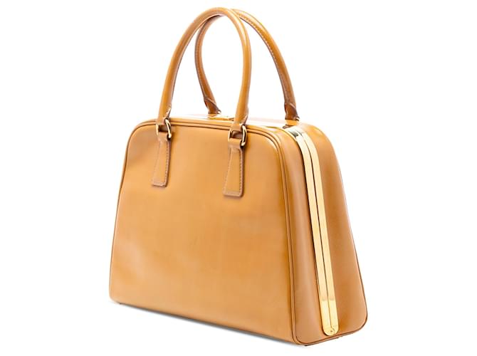 Borsa Prada Saffiano Vernice Pyramid Frame marrone - vista 2