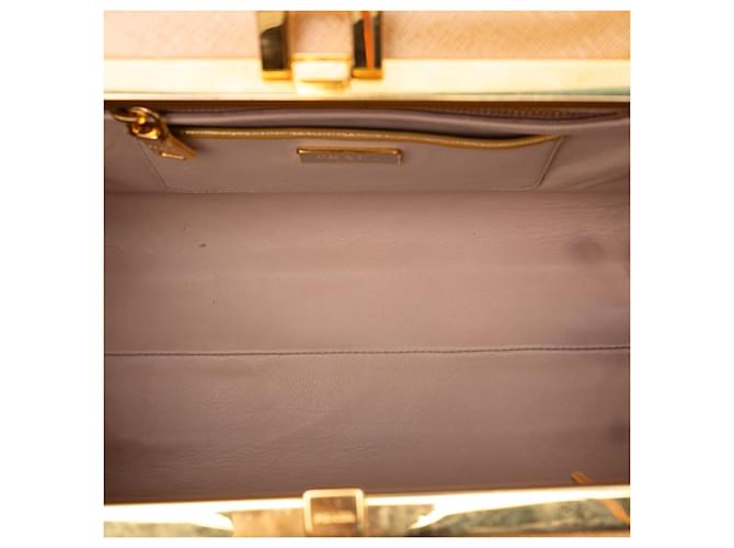 Borsa Prada Saffiano Vernice Pyramid Frame marrone - vista 4